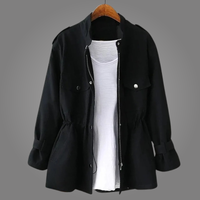 Damen-Utility-Feldjacke mit Kordelzug in der Taille in Schwarz
