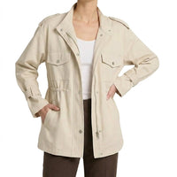 Damen-Utility-Feldjacke mit Kordelzug in der Taille in Cremeweiß