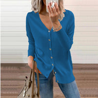 Amelie | Damen V-Ausschnitt Strickjacke Langarm Cardigan mit Knöpfen in Blau