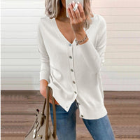 Amelie | Damen V-Ausschnitt Strickjacke Langarm Cardigan mit Knöpfen in Weiß