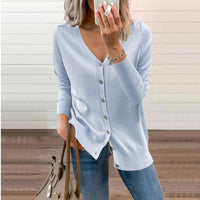 Amelie | Damen V-Ausschnitt Strickjacke Langarm Cardigan mit Knöpfen in Himmelblau