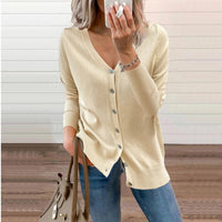 Amelie | Damen V-Ausschnitt Strickjacke Langarm Cardigan mit Knöpfen in Beige