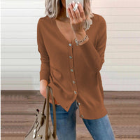 Amelie | Damen V-Ausschnitt Strickjacke Langarm Cardigan mit Knöpfen in Braun