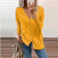 Amelie | Damen V-Ausschnitt Strickjacke Langarm Cardigan mit Knöpfen in Gelb