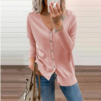 Amelie | Damen V-Ausschnitt Strickjacke Langarm Cardigan mit Knöpfen in Rosa