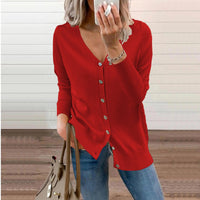 Amelie | Damen V-Ausschnitt Strickjacke Langarm Cardigan mit Knöpfen in Rot