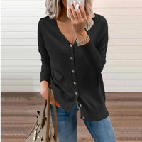 Amelie | Damen V-Ausschnitt Strickjacke Langarm Cardigan mit Knöpfen in Schwarz