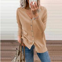 Amelie | Damen V-Ausschnitt Strickjacke Langarm Cardigan mit Knöpfen in Kamel