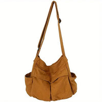 Emilia | Damen Vintage Canvas Tote Bag große Schultertasche mit Seitentaschen in Khaki
