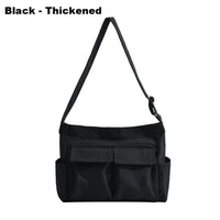 Emilia | Damen Vintage Canvas Tote Bag große Schultertasche mit Seitentaschen in Schwarz-Verdickt