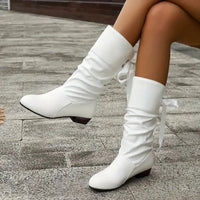 Marie | Damen Wadenhohe Schnür-Ankle-Boots mit Blockabsatz aus Kunstleder in Weiß