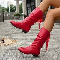 Marie | Damen Wadenhohe Schnür-Ankle-Boots mit Blockabsatz aus Kunstleder in Rot