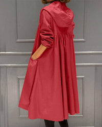 Charlotte | Damen Wasserabweisender Langer Kapuzen-Trenchcoat aus Polyester in Rot
