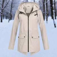 Emilia | Damen Wasserdichte Kapuzen-Regenjacke mit Reißverschluss Taschen in Aprikose