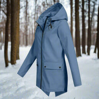 Emilia | Damen Wasserdichte Kapuzen-Regenjacke mit Reißverschluss Taschen in Blau