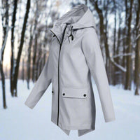 Emilia | Damen Wasserdichte Kapuzen-Regenjacke mit Reißverschluss Taschen in Grau