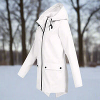 Emilia | Damen Wasserdichte Kapuzen-Regenjacke mit Reißverschluss Taschen in Weiß