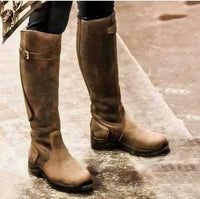 Johanna | Damen Wasserdichte Kniehohe Lederstiefel mit Schnalle EU 35-43 in Braun