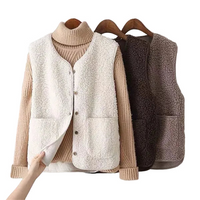 Damen Weste mit Knopfleiste und Aufgesetzten Taschen in Beige