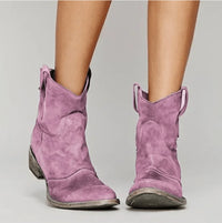 Charlotte | Damen Western Ankle Boots Wildleder Kniehohe Stiefel Flacher Absatz in Rosa