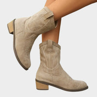 Elisabeth | Damen Western Cowboy Ankle Boots Stiefeletten mit Steppdetails in Grau
