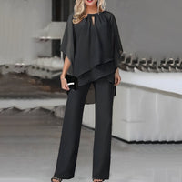 Mia | Damen Wide-Leg-Hose Zweiteiler Chiffon Lagenlook Hosenset in Schwarz