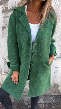 Nora | Damen Women Coat Lässiger Langer Mantel mit Revers und Knöpfen in Grün