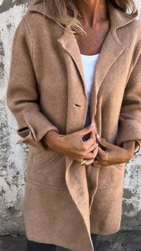 Nora | Damen Women Coat Lässiger Langer Mantel mit Revers und Knöpfen in Khaki
