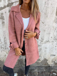Nora | Damen Women Coat Lässiger Langer Mantel mit Revers und Knöpfen in Rosa