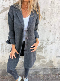 Nora | Damen Women Coat Lässiger Langer Mantel mit Revers und Knöpfen in Grau