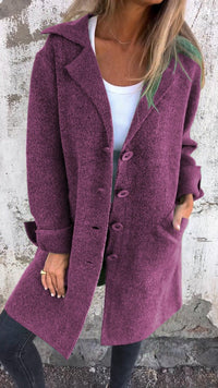 Nora | Damen Women Coat Lässiger Langer Mantel mit Revers und Knöpfen in Lila