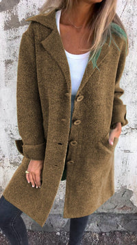 Nora | Damen Women Coat Lässiger Langer Mantel mit Revers und Knöpfen in Braun