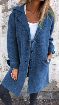 Nora | Damen Women Coat Lässiger Langer Mantel mit Revers und Knöpfen in Blau