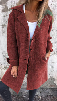 Nora | Damen Women Coat Lässiger Langer Mantel mit Revers und Knöpfen in Rot