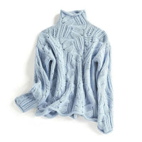 Marie | Damen Zopfmuster Knit Sweater Rollkragen Lockere Passform in Blau