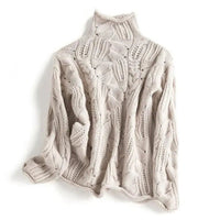 Marie | Damen Zopfmuster Knit Sweater Rollkragen Lockere Passform in Beige