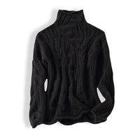 Marie | Damen Zopfmuster Knit Sweater Rollkragen Lockere Passform in Schwarz