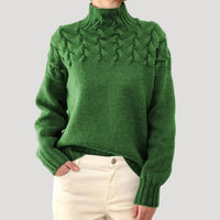 Sophie | Damen Zopfmuster Rollkragen Strick Sweater in Grün