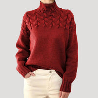 Sophie | Damen Zopfmuster Rollkragen Strick Sweater in Rot