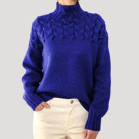 Sophie | Damen Zopfmuster Rollkragen Strick Sweater in Blau