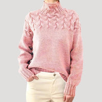 Sophie | Damen Zopfmuster Rollkragen Strick Sweater in Hellrosa