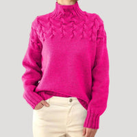 Sophie | Damen Zopfmuster Rollkragen Strick Sweater in Rosa