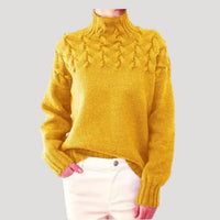 Sophie | Damen Zopfmuster Rollkragen Strick Sweater in Gelb