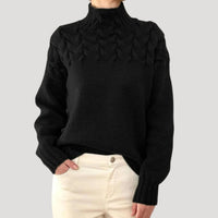 Sophie | Damen Zopfmuster Rollkragen Strick Sweater in Schwarz