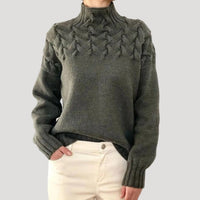 Sophie | Damen Zopfmuster Rollkragen Strick Sweater in Grau