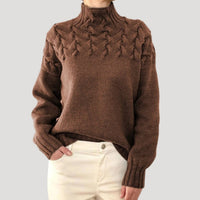 Sophie | Damen Zopfmuster Rollkragen Strick Sweater in Braun