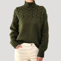 Sophie | Damen Zopfmuster Rollkragen Strick Sweater in Dunkelgrün