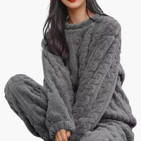 Damen Zweiteiliges Pyjama-Set mit Struktur in Schwarz