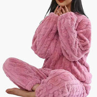Damen Zweiteiliges Pyjama-Set mit Struktur in Rosa