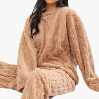 Damen Zweiteiliges Pyjama-Set mit Struktur in Braun